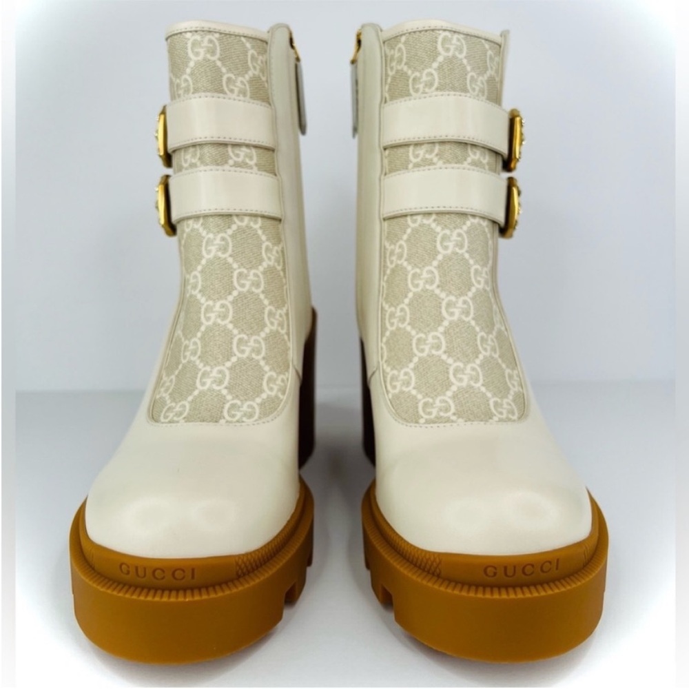 GUCCI Kensington GG Supreme Leather Crystal Buckle Platform Ankle Boots EU 41 - Picture 4 of 13